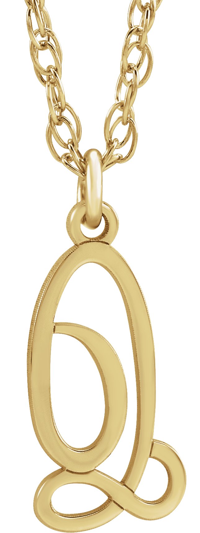 14K Yellow Script Initial Q 16-18" Necklace