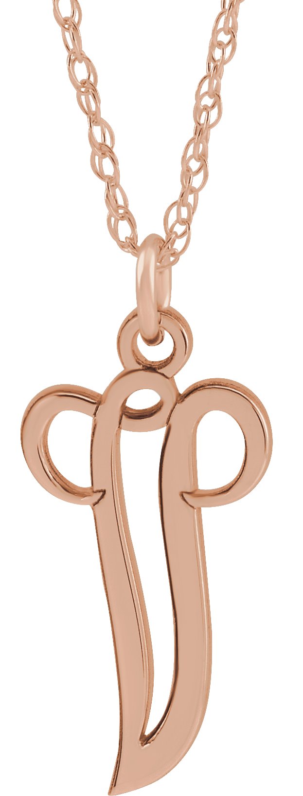 14K Rose Gold-Plated Sterling Silver Script Initial V 16-18" Necklace