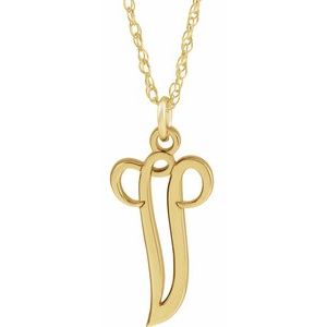 14K Yellow Script Initial V 16-18" Necklace