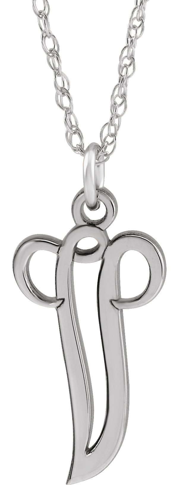 Sterling Silver Script Initial V 16-18" Necklace