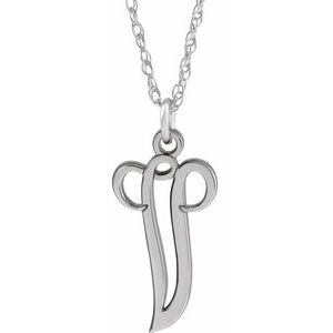 Sterling Silver Script Initial V 16-18" Necklace