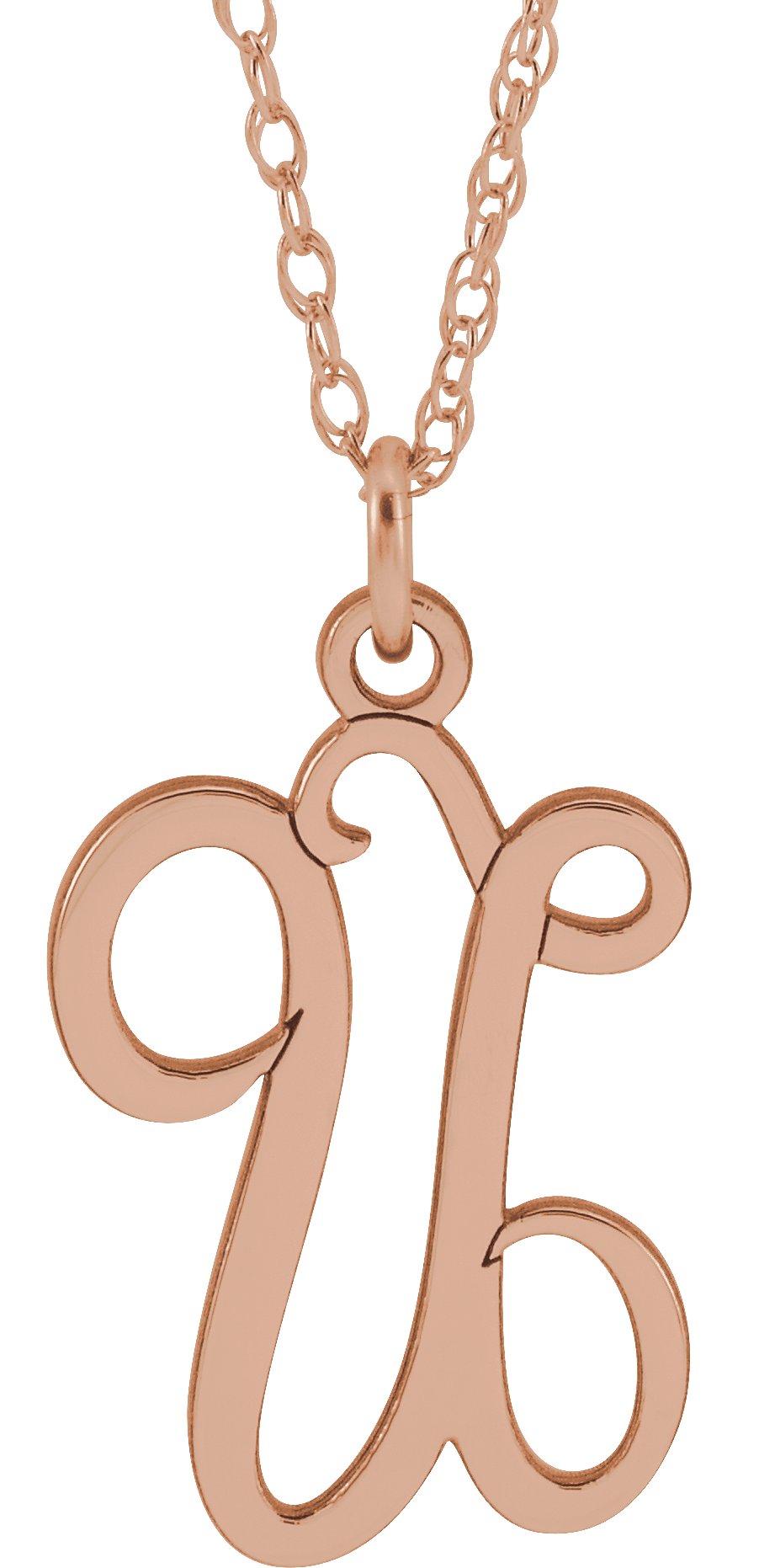 14K Rose Script Initial U 16-18" Necklace