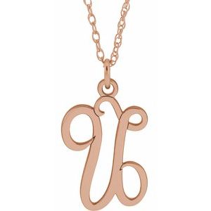 14K Rose Gold-Plated Sterling Silver Script Initial U 16-18" Necklace