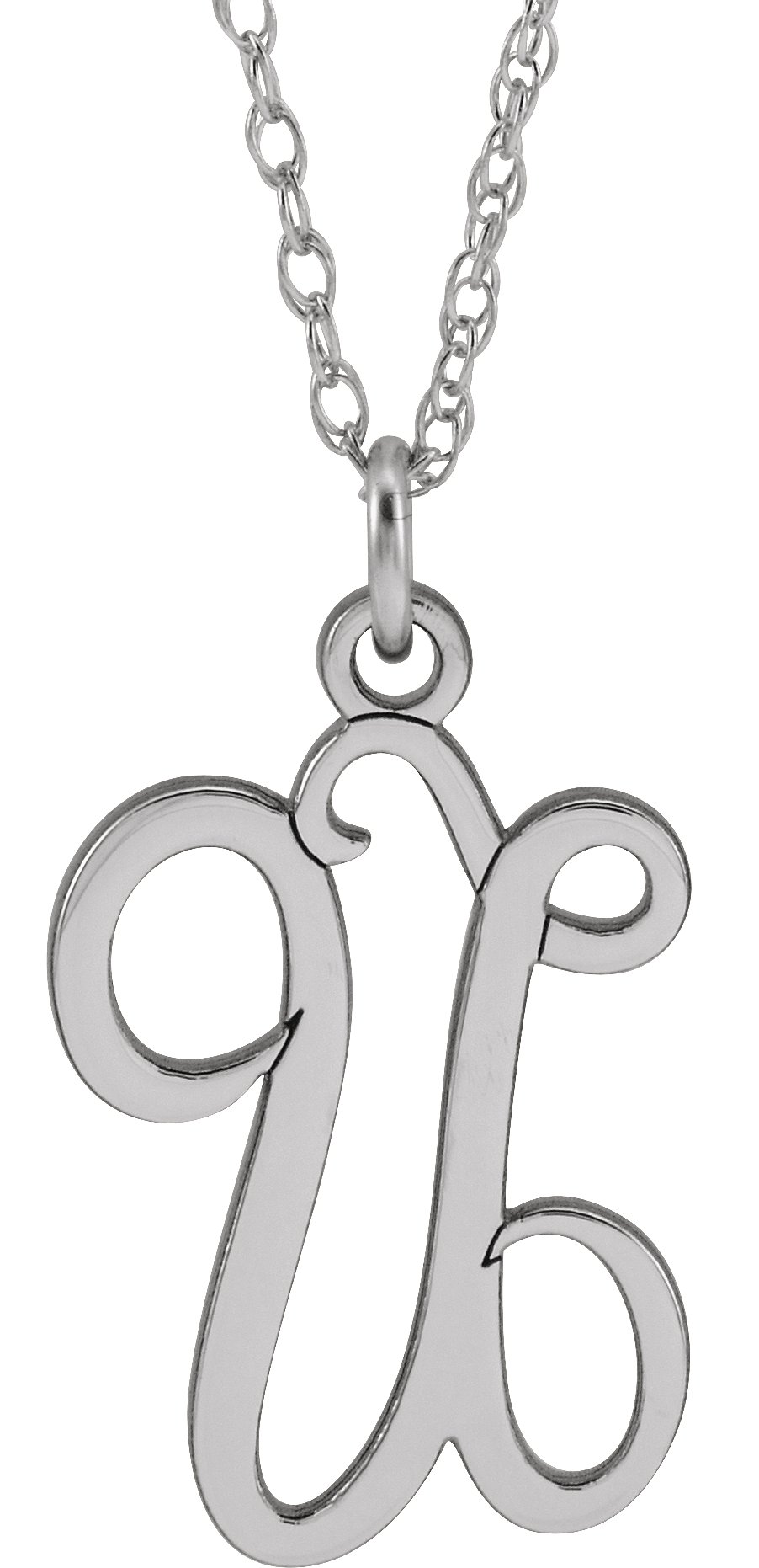 14K White Script Initial U 16-18" Necklace