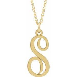 14K Yellow Script Initial S 16-18" Necklace