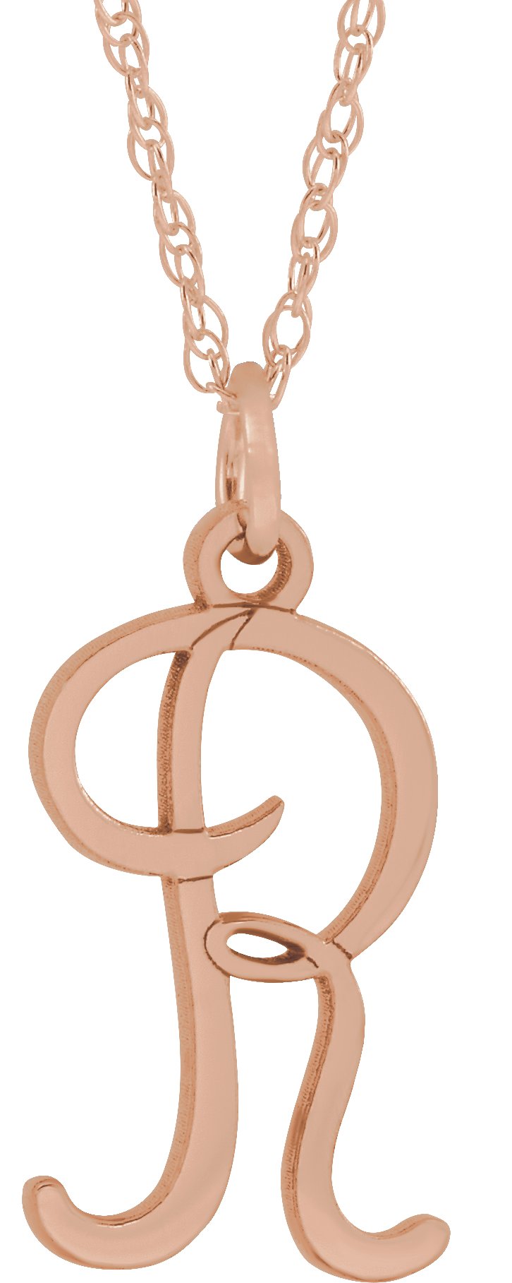 14K Rose Script Initial R 16-18" Necklace