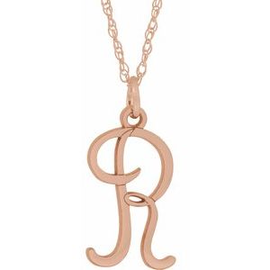 14K Rose Gold-Plated Sterling Silver Script Initial R 16-18" Necklace