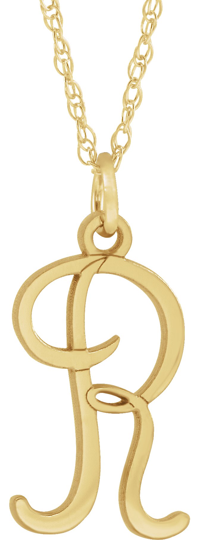 14K Yellow Script Initial R 16-18" Necklace