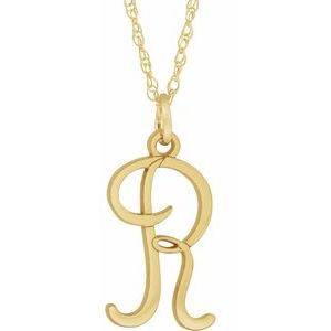 14K Yellow Script Initial R 16-18" Necklace