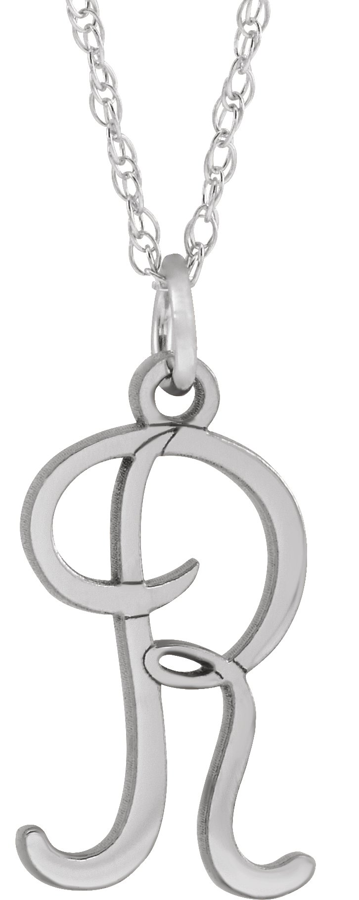Sterling Silver Script Initial R 16-18" Necklace