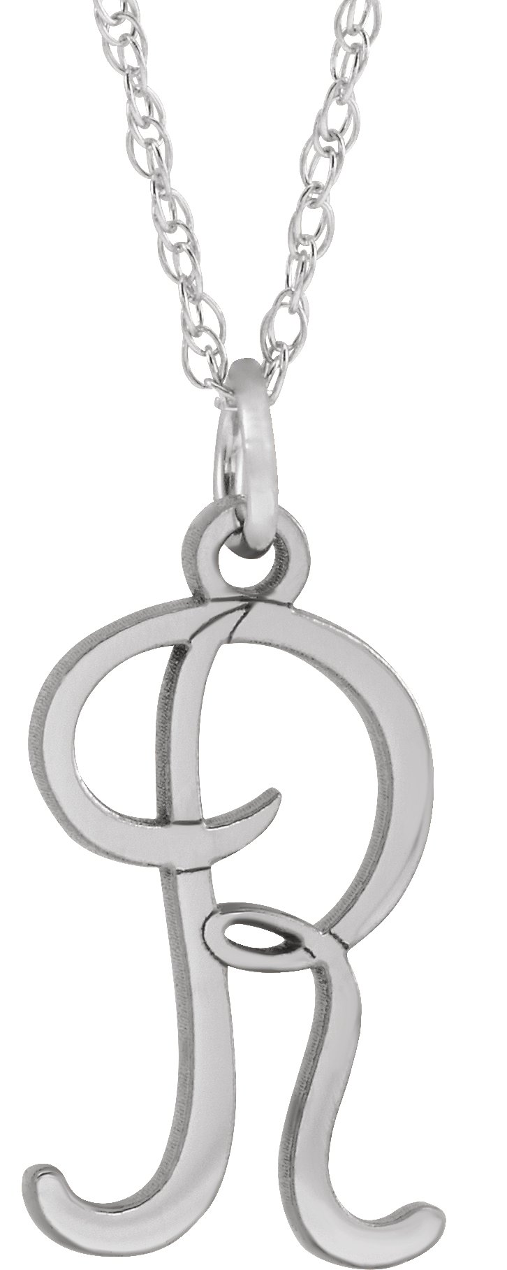 14K White Script Initial R 16-18" Necklace