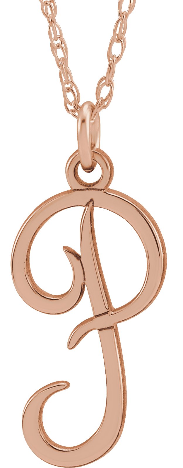 14K Rose Script Initial P 16-18" Necklace