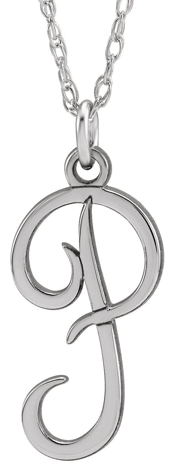 Sterling Silver Script Initial P 16-18" Necklace