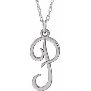 Sterling Silver Script Initial P 16-18" Necklace