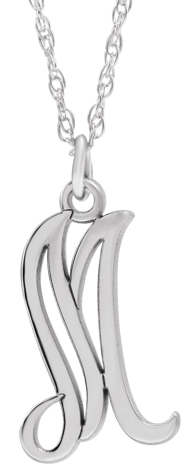 Sterling Silver Script Initial M 16-18" Necklace