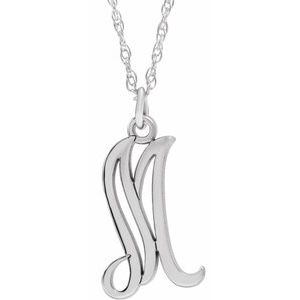 Sterling Silver Script Initial M 16-18" Necklace