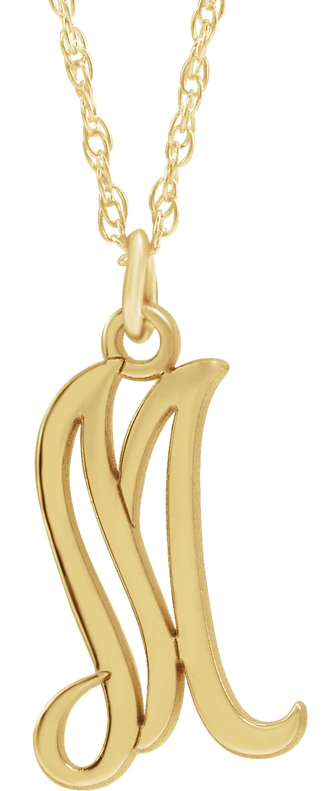 14K Yellow Script Initial M 16-18" Necklace