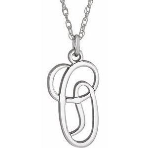 Sterling Silver Script Initial O 16-18" Necklace