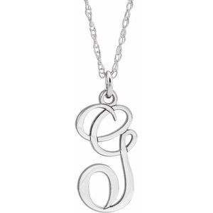 Sterling Silver Script Initial G 16-18" Necklace