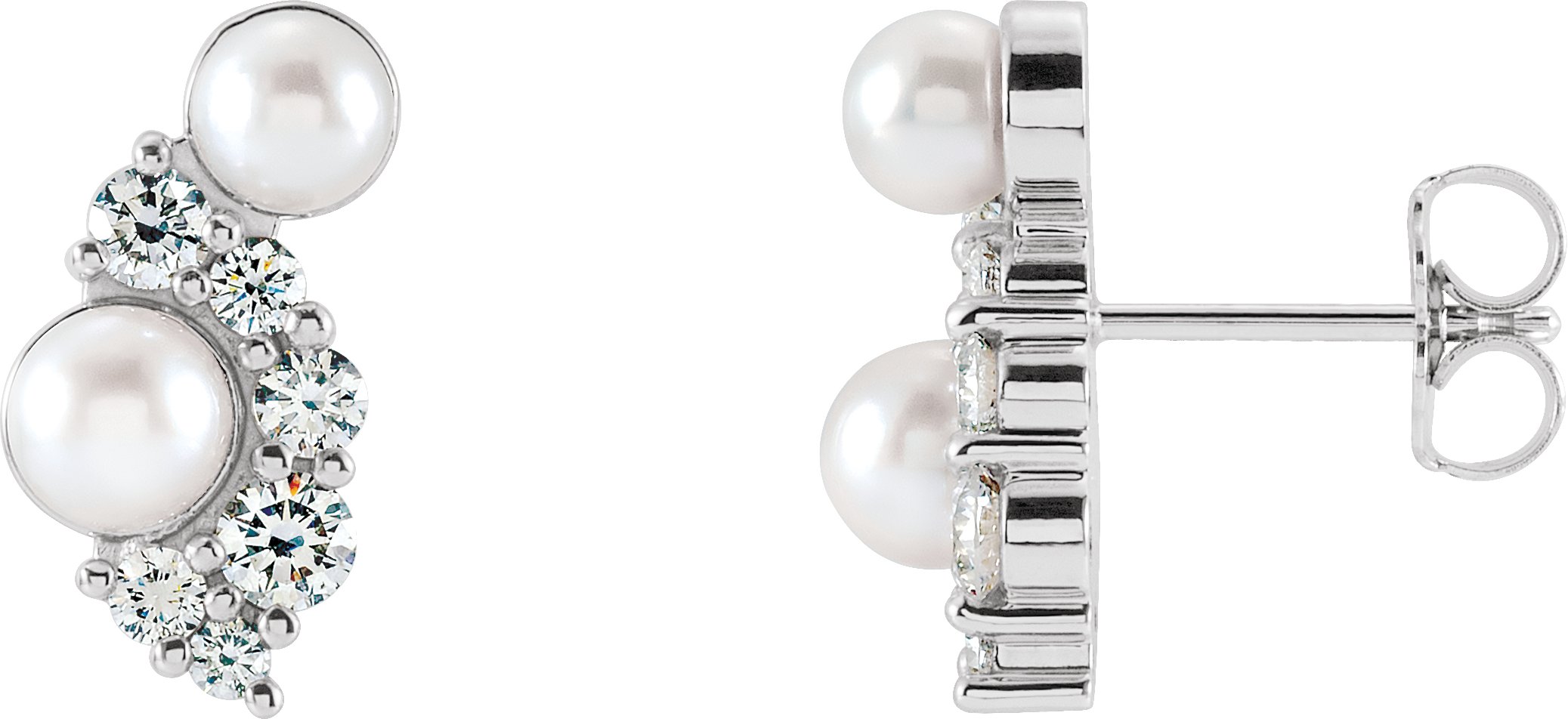14K White Cultured White Akoya Pearls & 1/2 CTW Natural Diamond Earrings