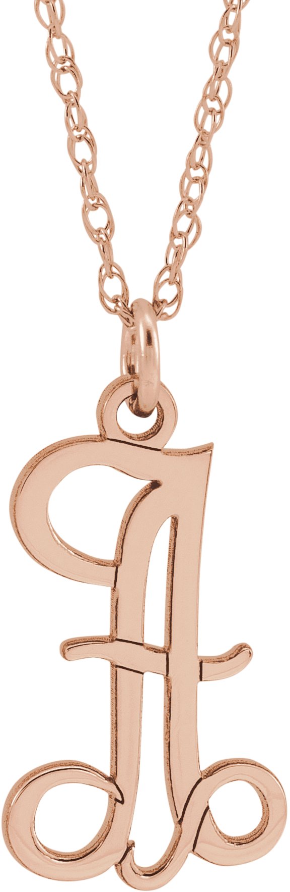 14K Rose Script Initial A 16-18" Necklace