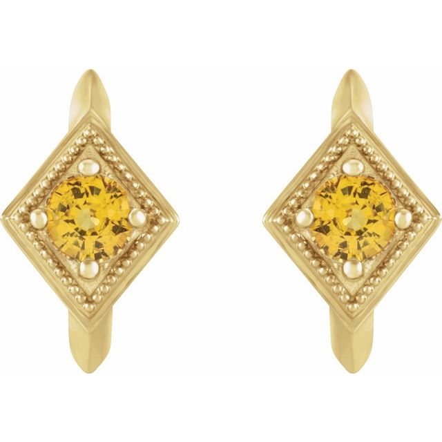 14K Yellow Natural Yellow Sapphire Geometric Hoop Earrings
