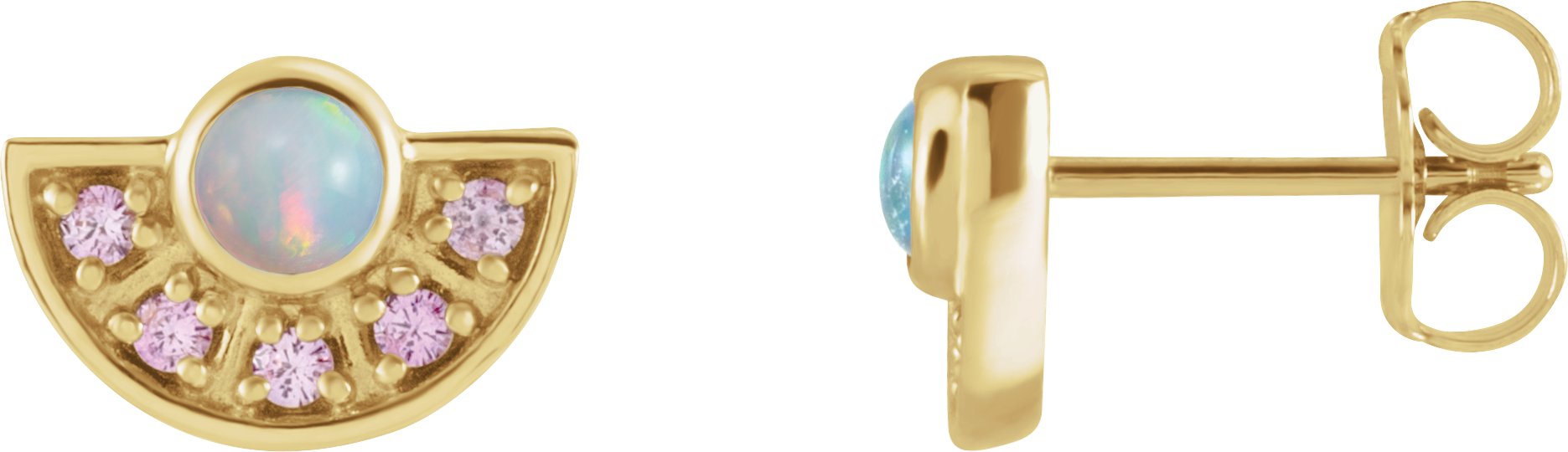 14K Yellow Ethiopian Opal and Pink Sapphire Fan Earrings Ref. 16854636