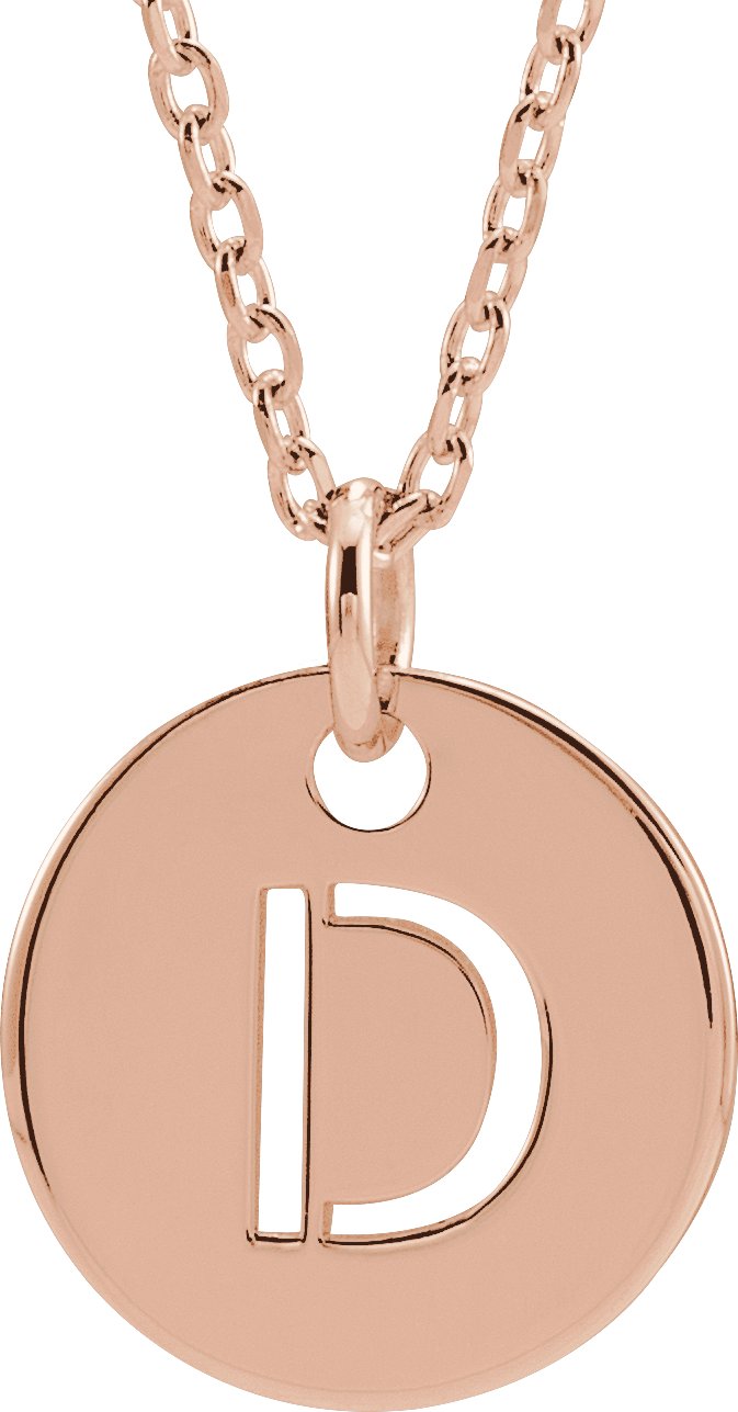 18K Rose Gold Plated Sterling Silver Initial D 10 mm Disc 16 to 18 inch Necklace Ref 17697374