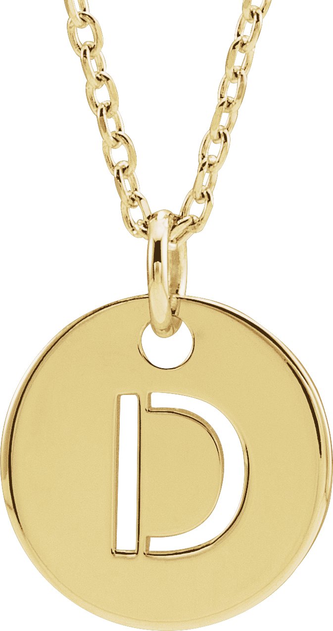 18K Yellow Gold Plated Sterling Silver Initial D 10 mm Disc 16 to 18 inch Necklace Ref 17697348