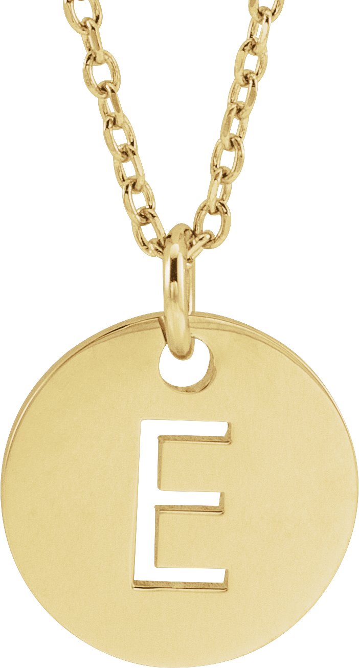 18K Yellow Gold Plated Sterling Silver Initial E 10 mm Disc 16 to 18 inch Necklace Ref 17697349