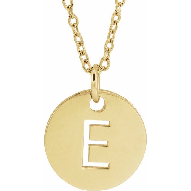 18K Yellow Gold-Plated Sterling Silver Initial E 10 mm Disc 16-18