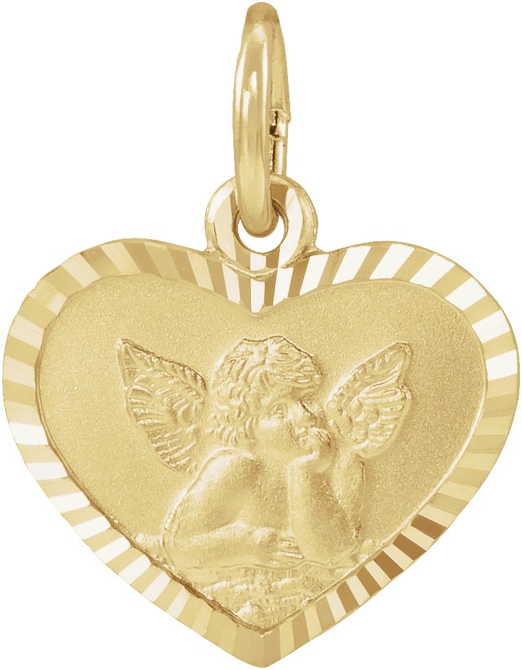 14K Yellow 12x9 mm Heart Cherub Angel Medal