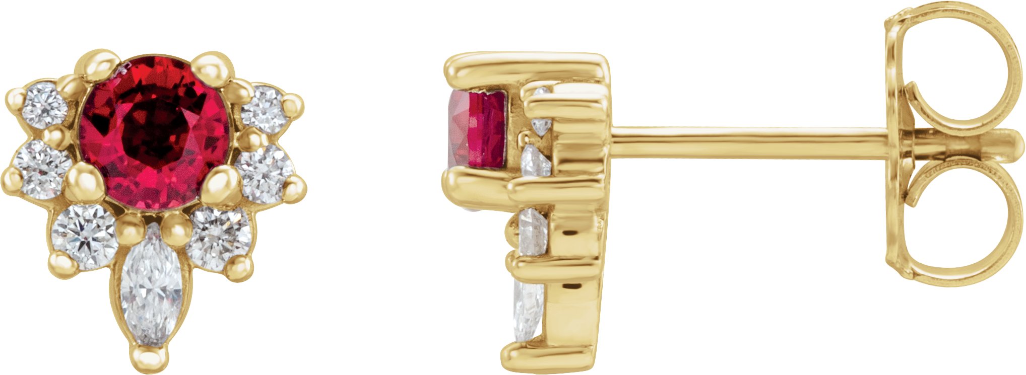 14K Yellow Natural Ruby & 1/6 CTW Natural Diamond Earrings