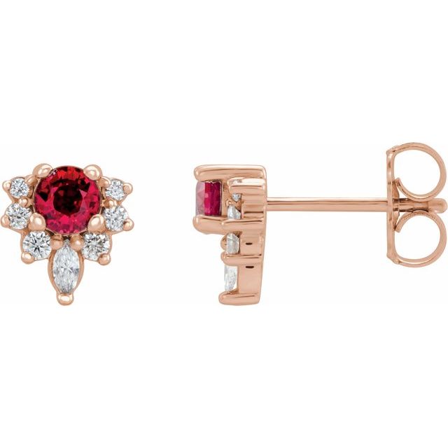 14K Rose Lab-Grown Ruby & 1/6 CTW Natural Diamond Earrings