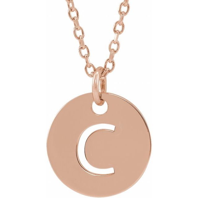 18K Rose Gold-Plated Sterling Silver Initial C 10 mm Disc 16-18