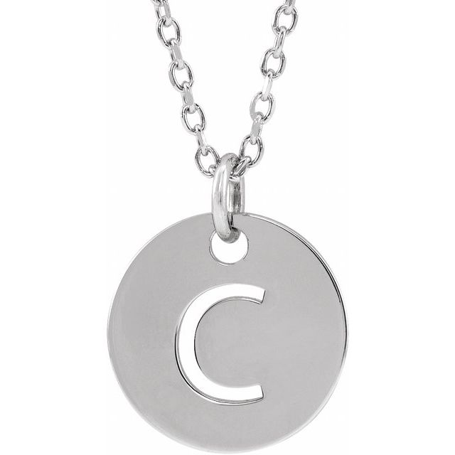 14K White Initial C 10 mm Disc 16-18" Necklace