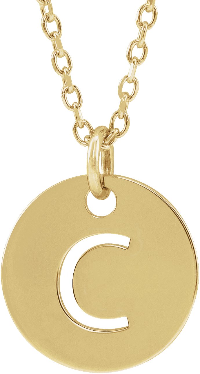 18K Yellow Gold Plated Sterling Silver Initial C 10 mm Disc 16 to 18 inch Necklace Ref 17697347