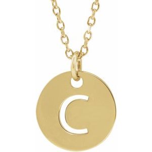18K Yellow Gold-Plated Sterling Silver Initial C 10 mm Disc 16-18" Necklace