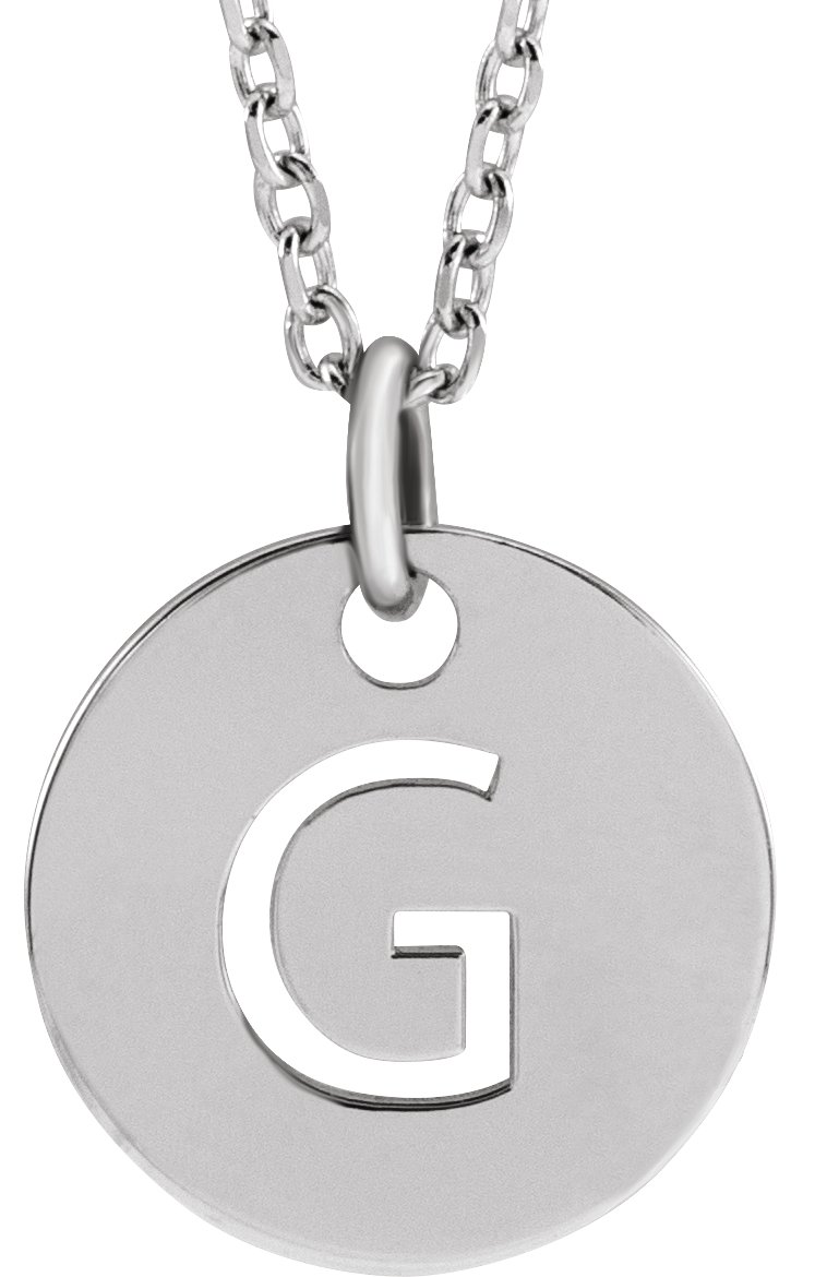 14K White Initial G 10 mm Disc 16 18 inch Necklace Ref. 16680379