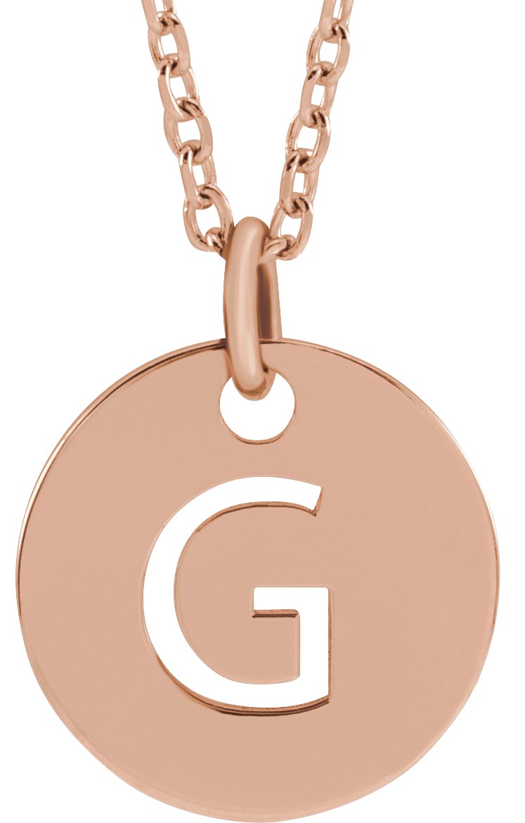 14K Rose Initial G 10 mm Disc 16 18 inch Necklace Ref. 16680381