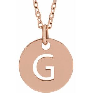 14K Rose Initial G 10 mm Disc 16-18" Necklace