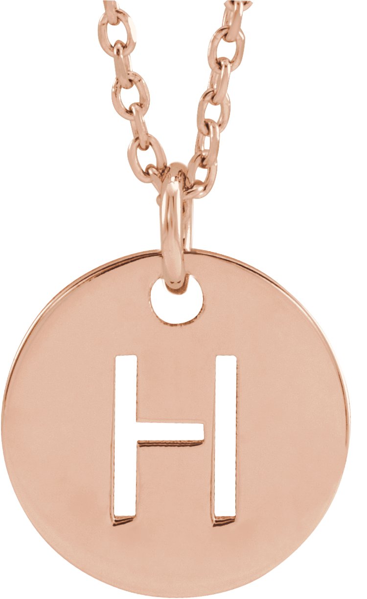 14K Rose Initial H 10 mm Disc 16 18 inch Necklace Ref. 16680385