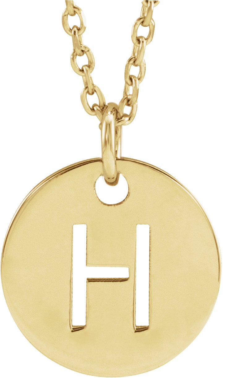 18K Yellow Gold Plated Sterling Silver Initial H 10 mm Disc 16 to 18 inch Necklace Ref 17697352