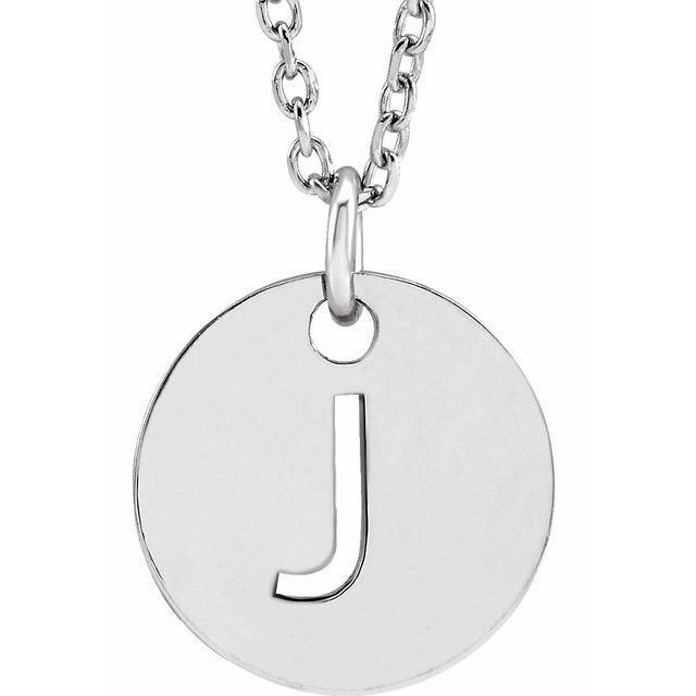 Sterling Silver Initial J 10 mm Disc 16-18