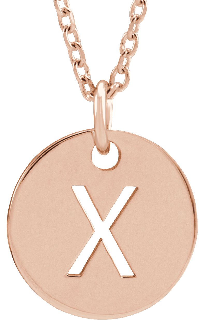 18K Rose Gold Plated Sterling Silver Initial X 10 mm Disc 16 to 18 inch Necklace Ref 17697394