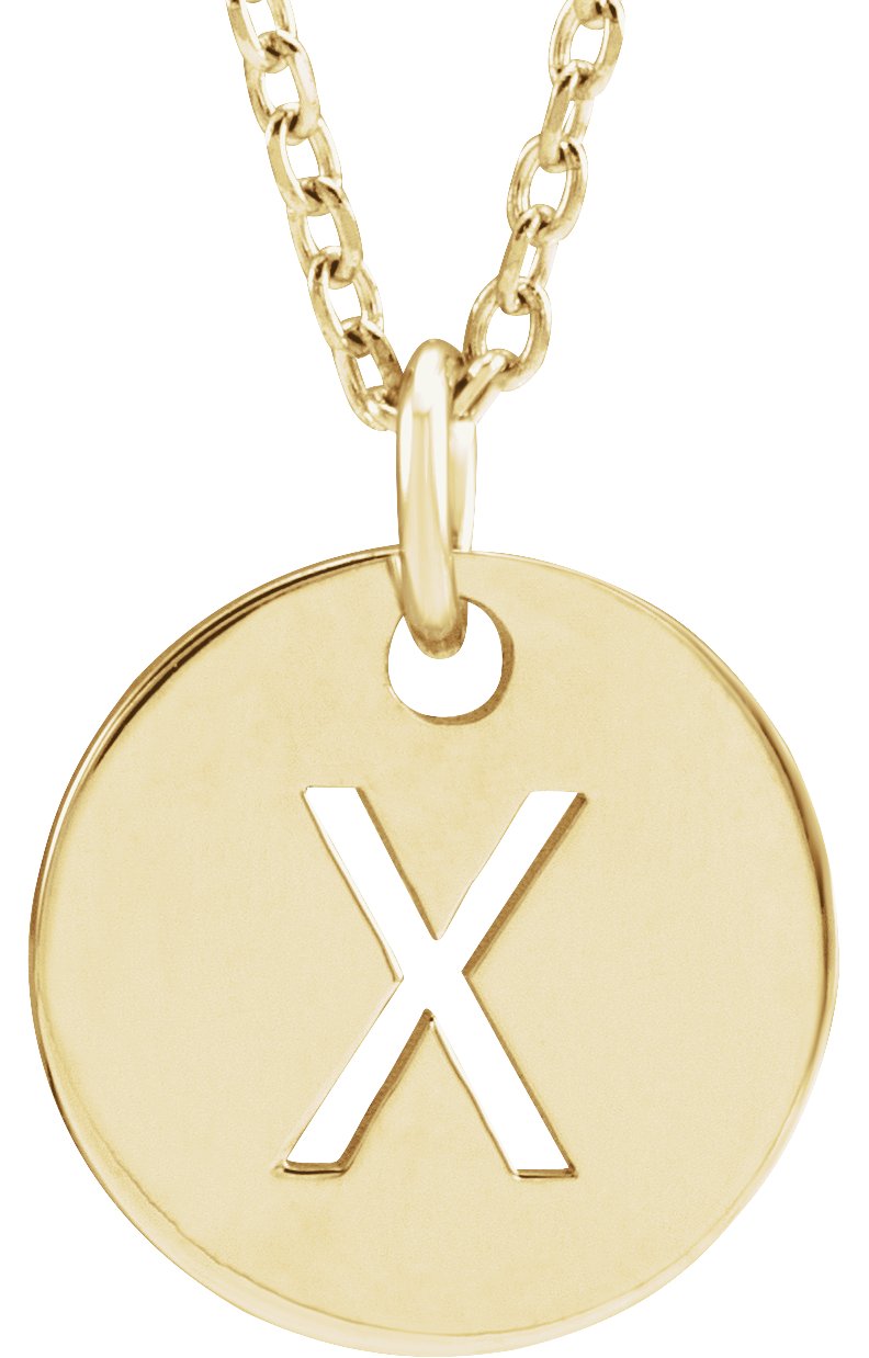 18K Yellow Gold Plated Sterling Silver Initial X 10 mm Disc 16 to 18 inch Necklace Ref 17697368