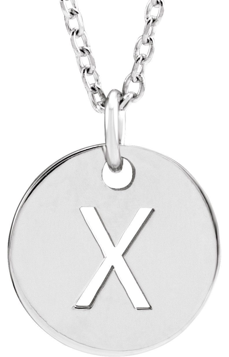 14K White Initial X 10 mm Disc 16-18" Necklace