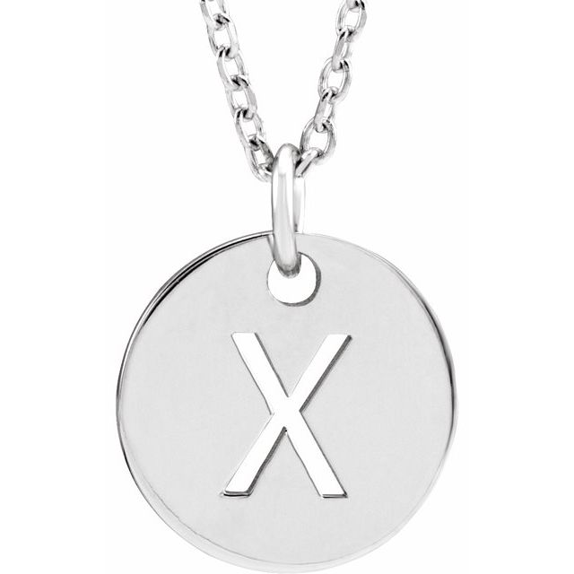 Sterling Silver Initial X 10 mm Disc 16-18