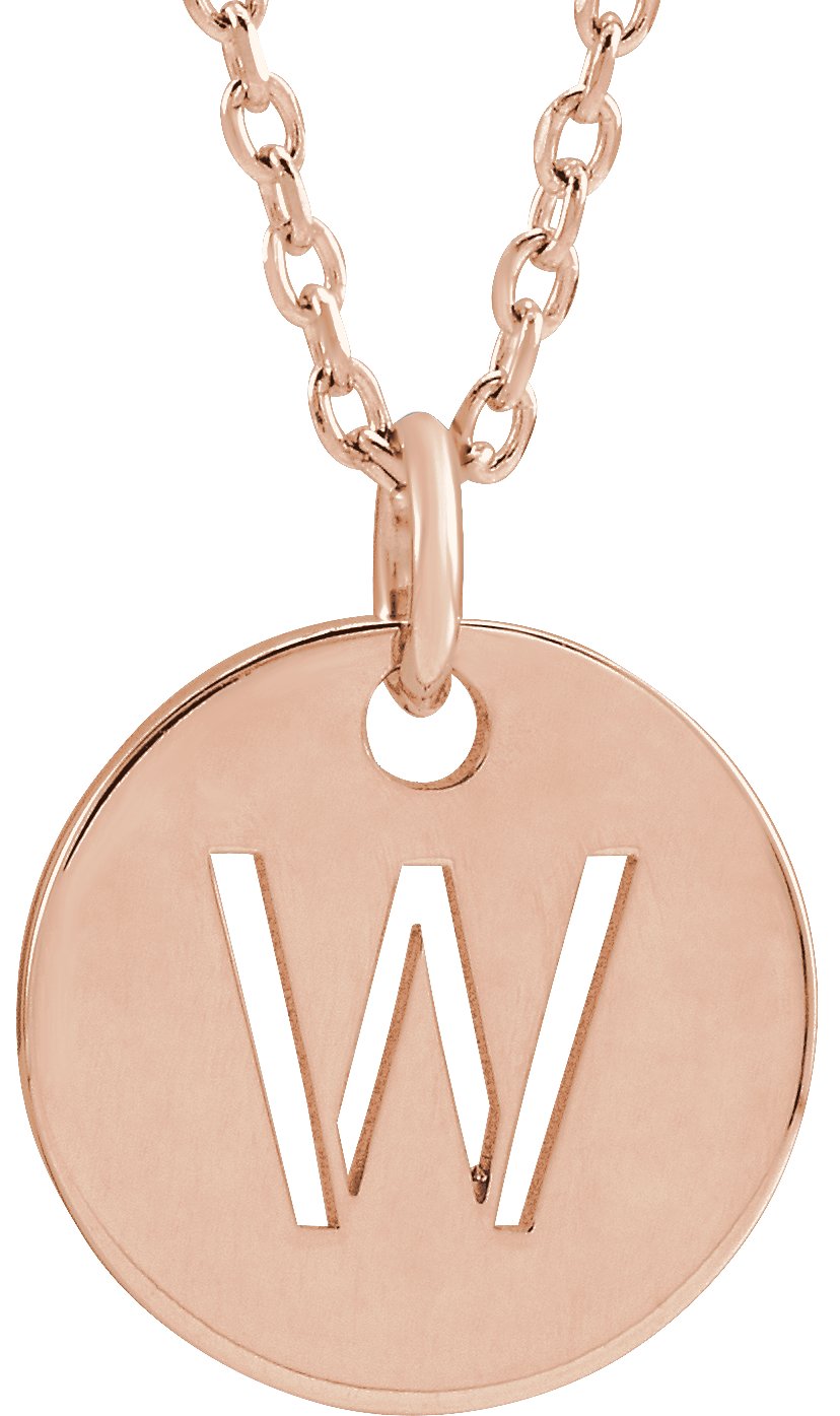 18K Rose Gold Plated Sterling Silver Initial W 10 mm Disc 16 to 18 inch Necklace Ref 17697393