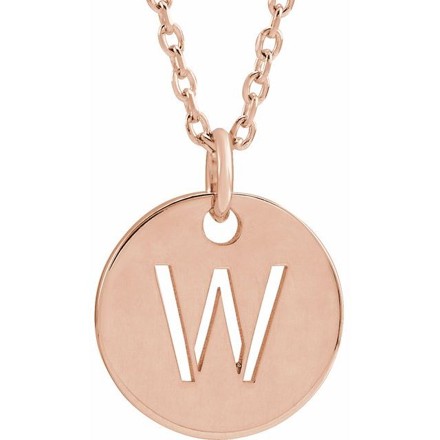 18K Rose Gold-Plated Sterling Silver Initial W 10 mm Disc 16-18